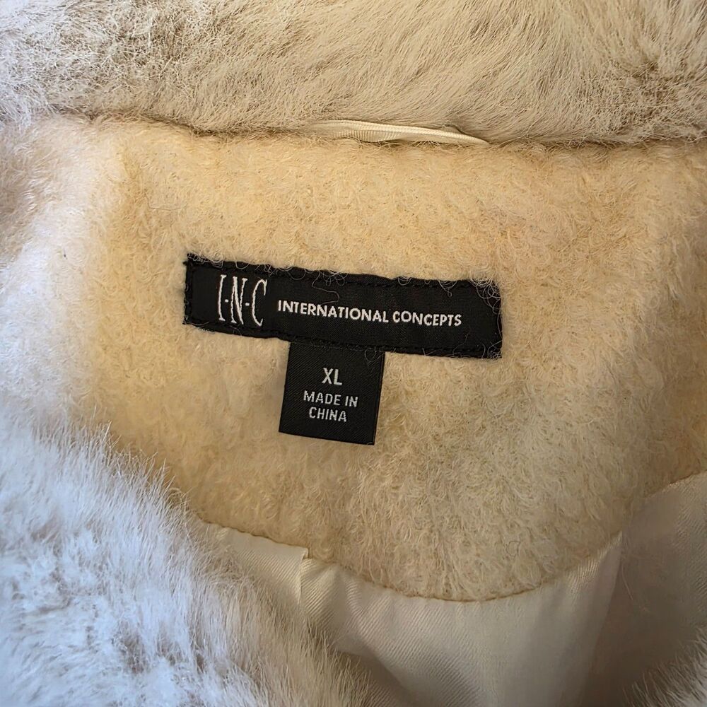 INC Faux-Fur-Trim Asymmetrical Walker Midi Coat Ivory Womens XL Wool Overcoat - Picture 5 of 7